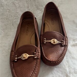 Coach Tan Leather Loafers with Gold Accents